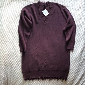 FOREVER 21 burgundy v- neck knit dress with frilling decorative Size Medium NEW